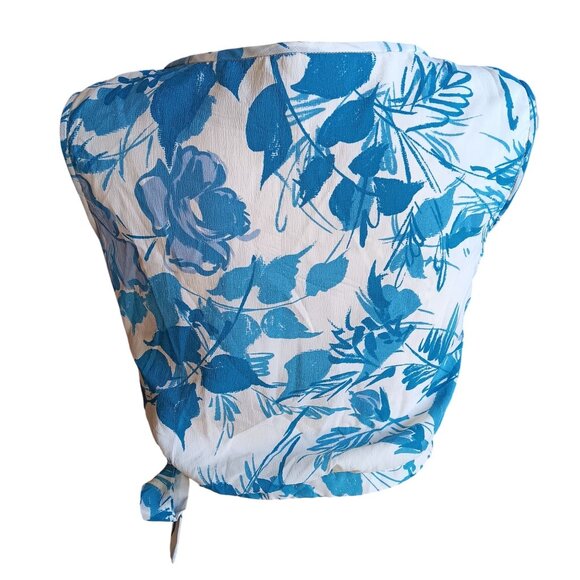 Medium Vintage 1960's Floral Crop Top Side Tie Zip Closure Sleeveless Nylon Blue - Picture 5 of 8